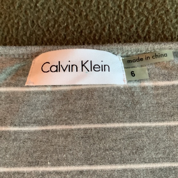 Calvin Klein short sleeve, heather gray and white striped t-shirt dress. Size 6 - Picture 2 of 5
